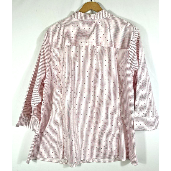 Basic Editions Blouse Top 3X Button Up White Red Polka Dot Stripe Cottagecore - Picture 10 of 12